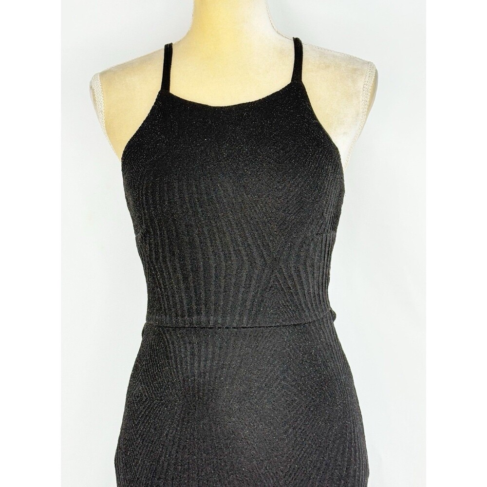 Speechless Black Bodycon Dress Small NWT Cutout Back Glitter Knit Sheer Hem - Picture 16 of 16